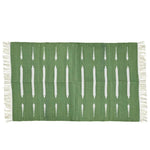 Handwoven Green and White Stripe Cotton Rug with Fringes