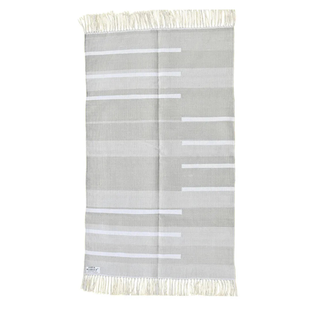 Handwoven Minimalistic Gray Cotton Rug with Fringes