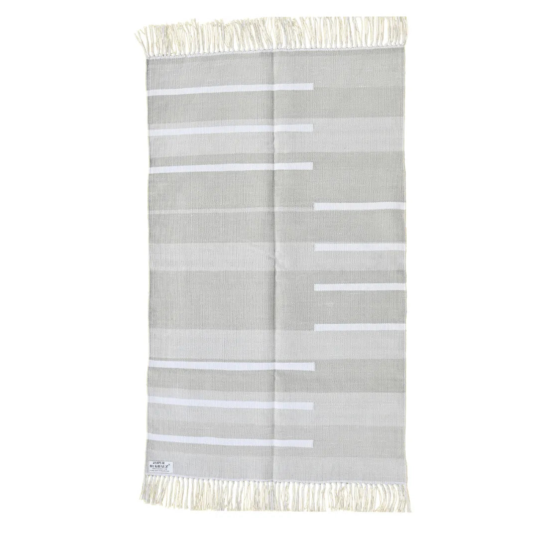 Handwoven Minimalistic Gray Cotton Rug with Fringes