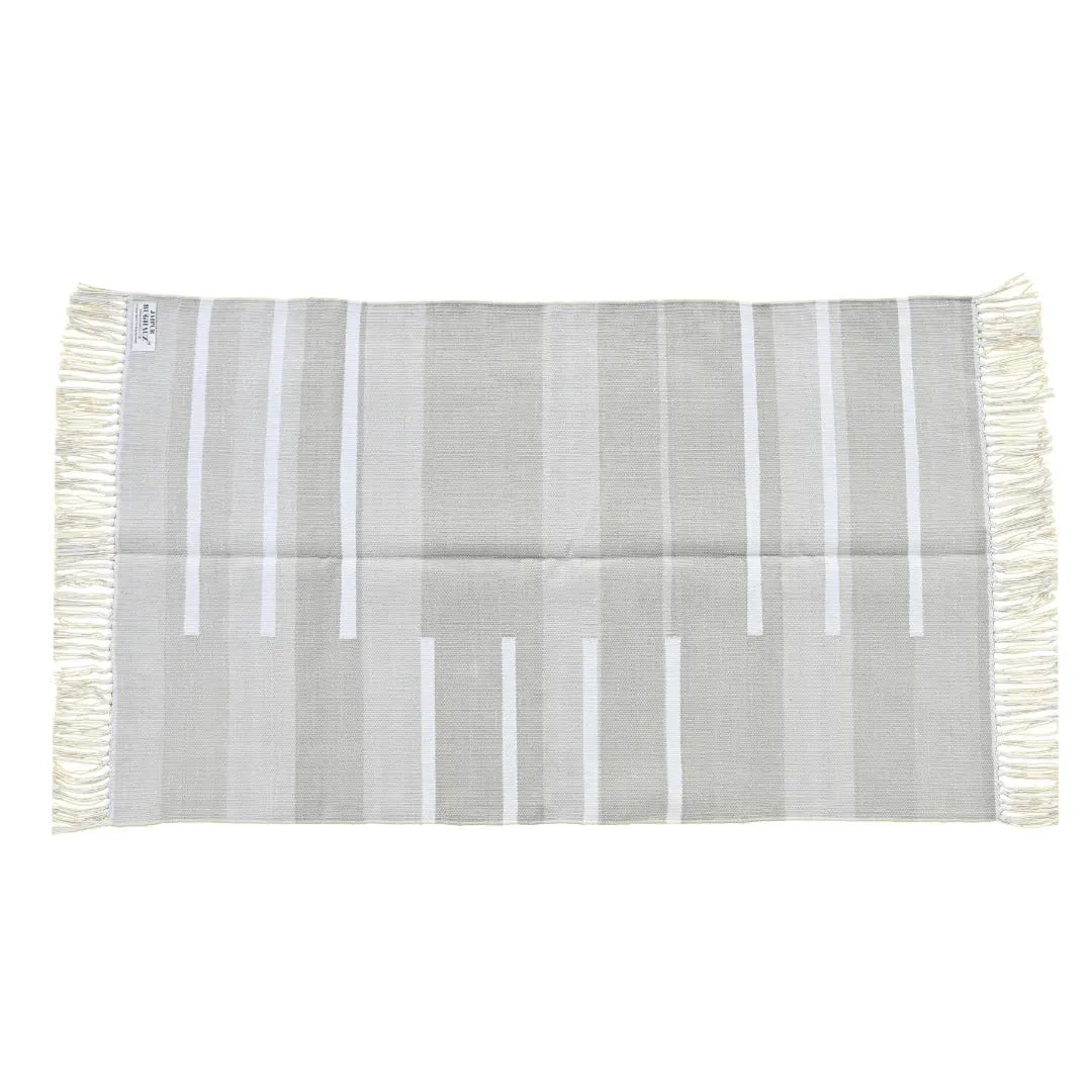 Handwoven Minimalistic Gray Cotton Rug with Fringes