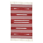 Handwoven Red and White Patterned Cotton Rug with Fringes