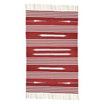 Handwoven Red and White Patterned Cotton Rug with Fringes