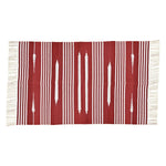 Handwoven Red and White Patterned Cotton Rug with Fringes