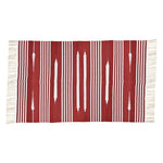 Handwoven Red and White Patterned Cotton Rug with Fringes