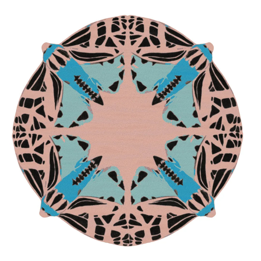 Round Abstract Butterfly Hand Tufted Rug - Blue