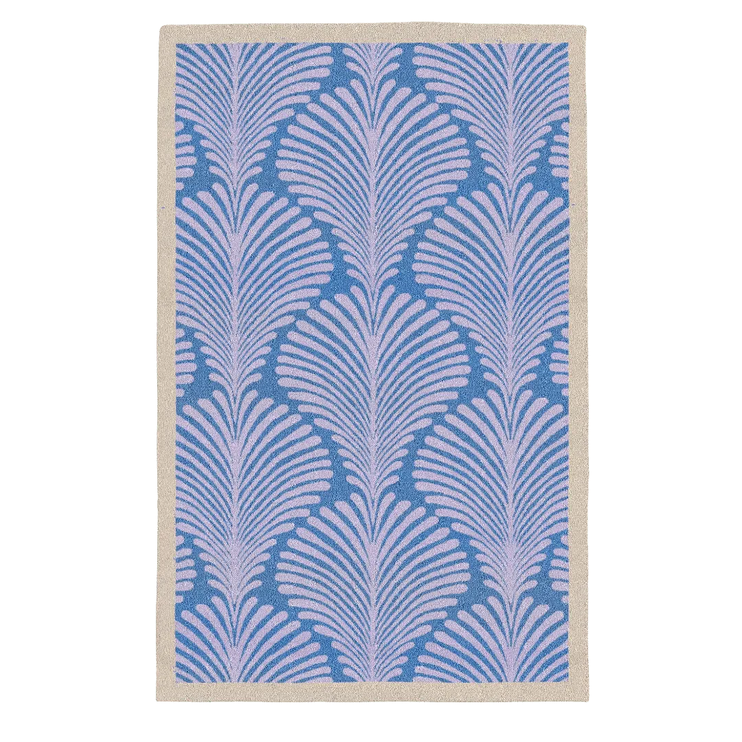 Art Deco Scallop Blue Hand Tufted Wool Rug