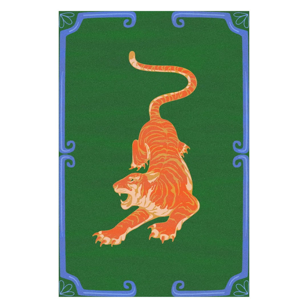 Orange Tiger Dark Green Hand Tufted Rug - Left