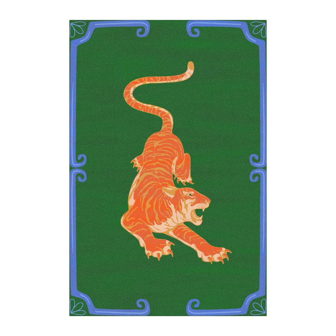 Orange Tiger Dark Green Hand Tufted Rug