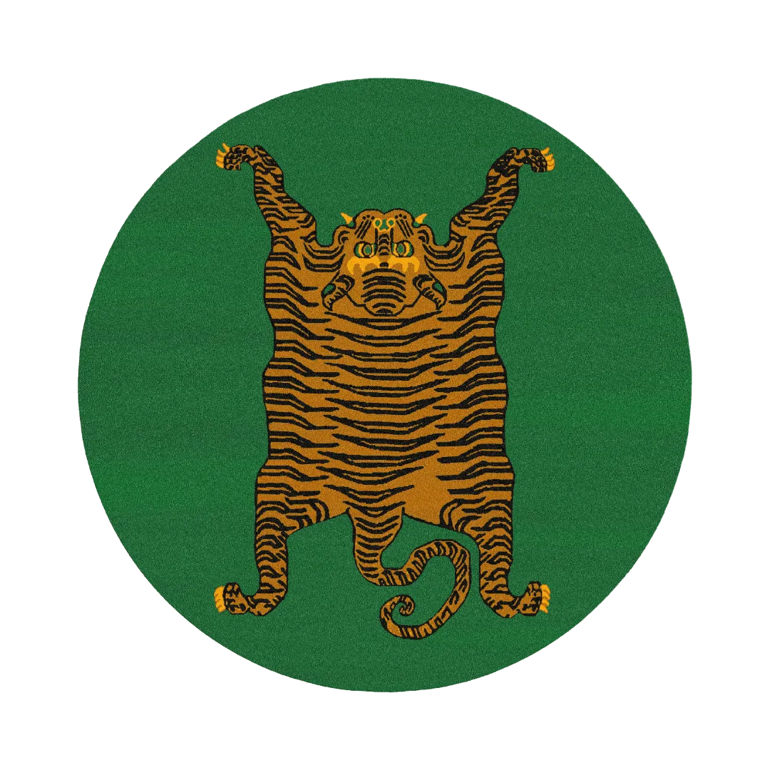 Yellow Tibetan Tiger Green Hand Tufted Round Rug - Green