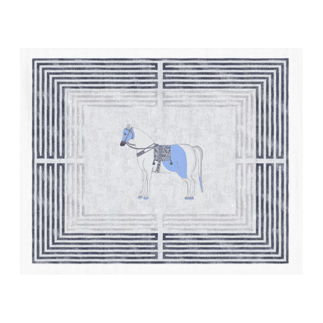 Classic Horse Silver Maze Hand Tufted Rug