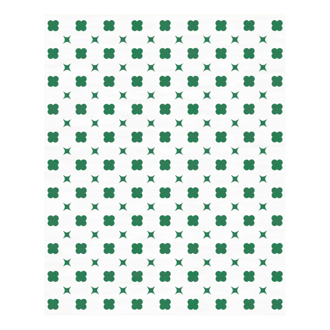 Green Clovers Hand Tufted Rug - White