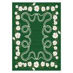 White Flowers Snakes Hand Tufted Rug - Green