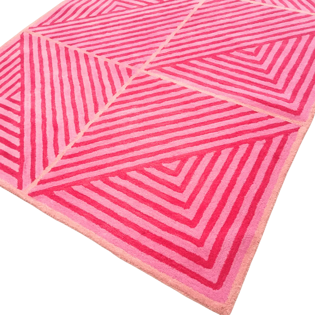 Contemporary Hot Pink Geometric Hand Tufted Wool Rug