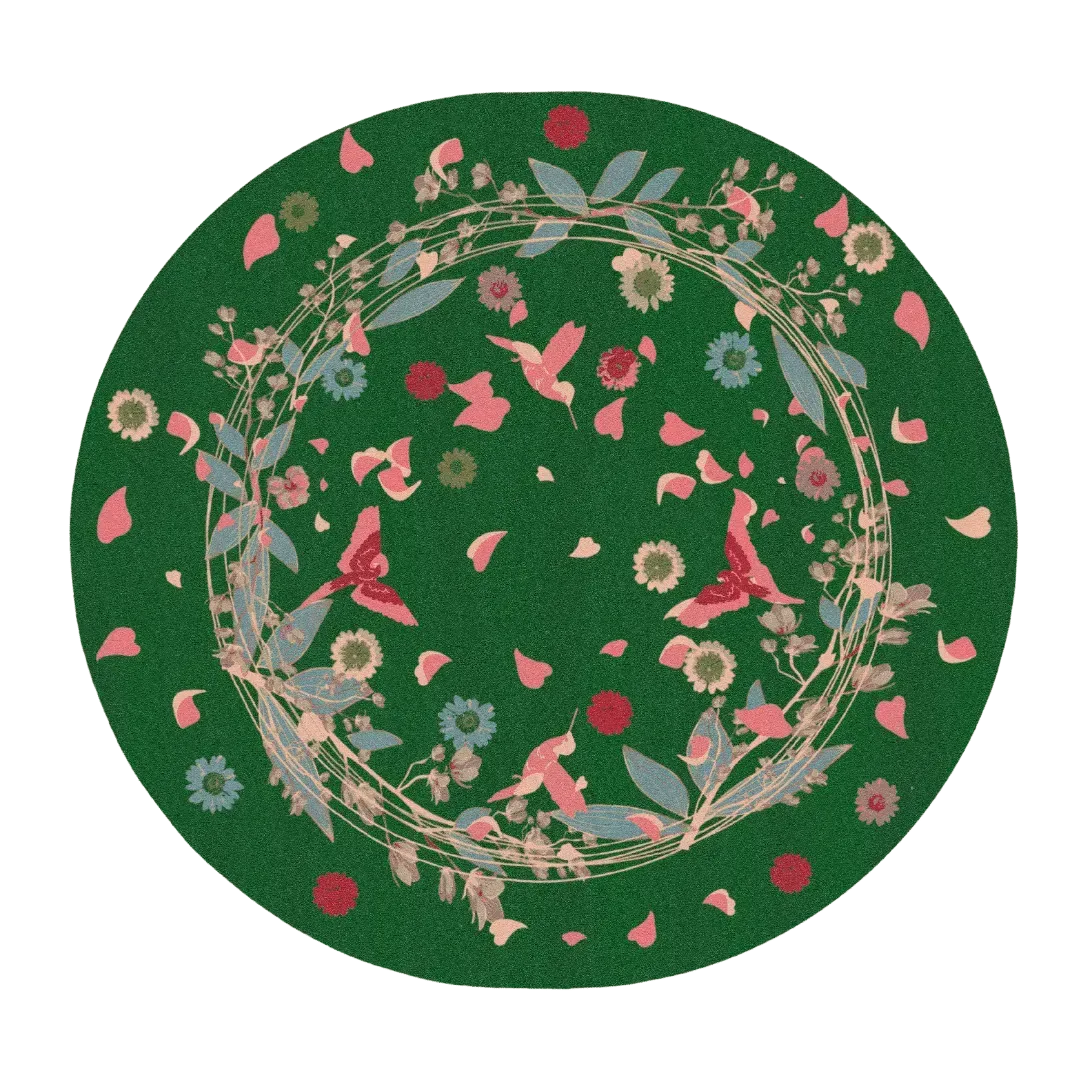 Wild Flowers Birds Round Hand Tufted Rug - Green