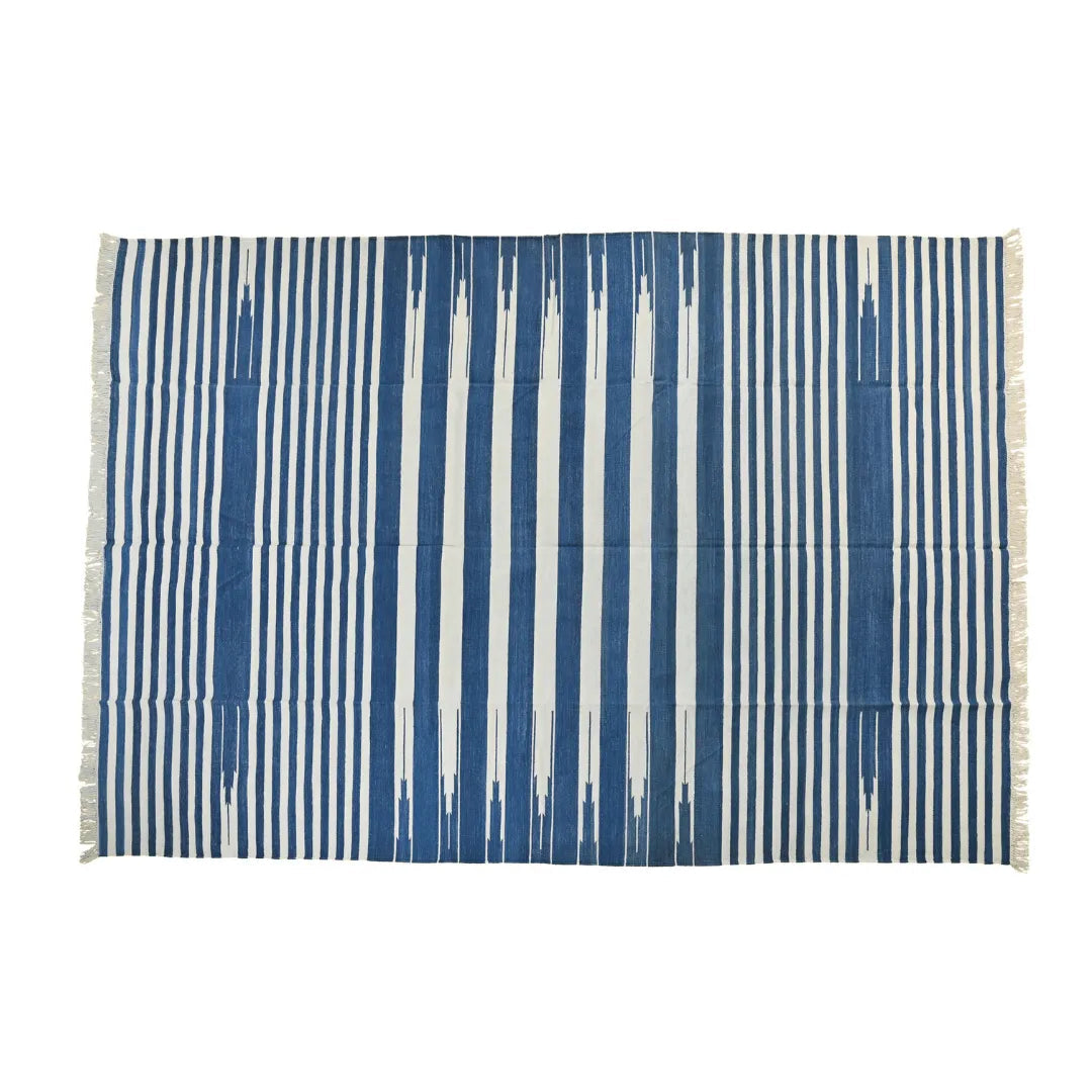 Handwoven Azure Serenity Fringe Haven Cotton Rug