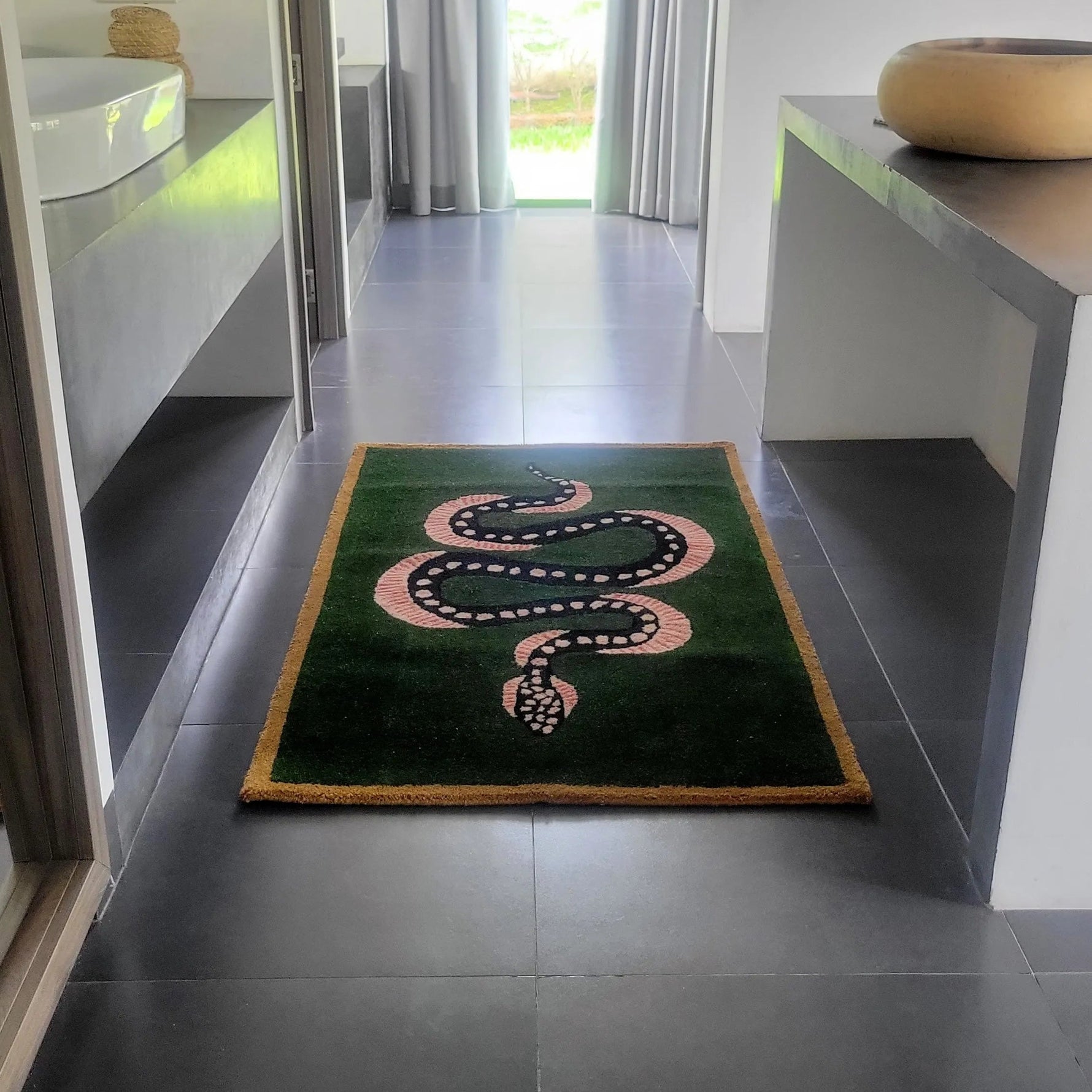 Green and Black Snake Hand Tufted Wool Area Rug