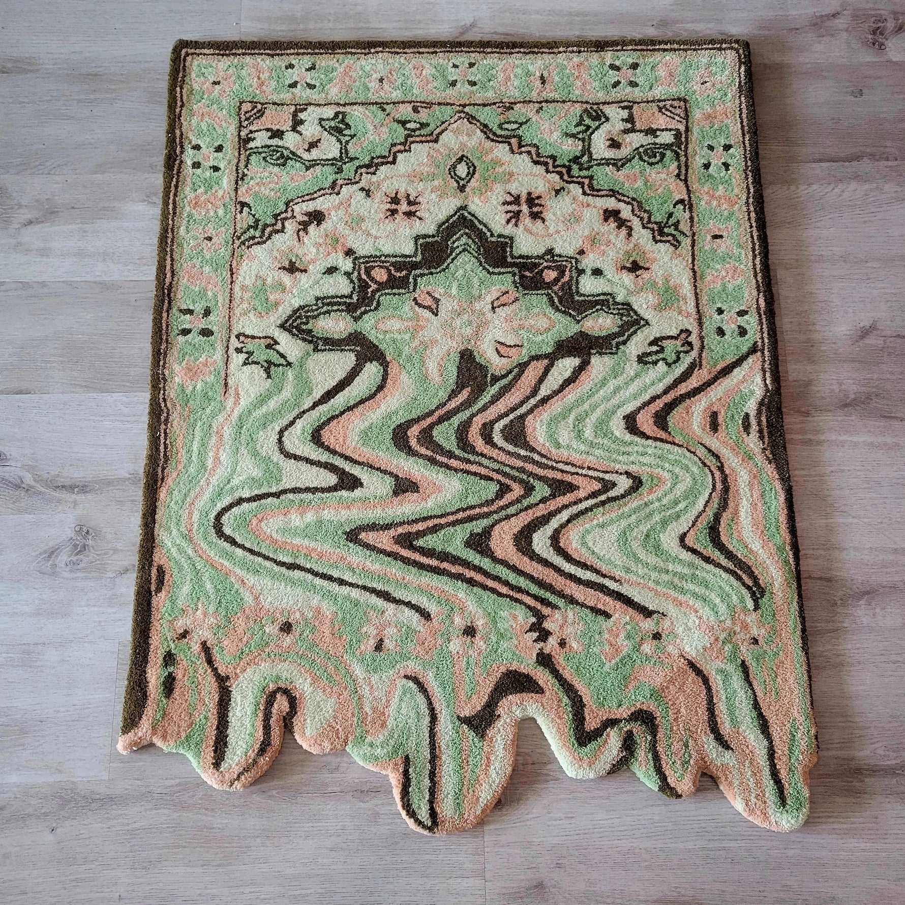 Lime Green Melting Traditional Persian Hand Tufted Wool Rug