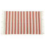 Handwoven Orange and White Stripe Cotton Rug with Fringes