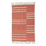 Handwoven Orange and White Minimalistic Cotton Rug with Fringes