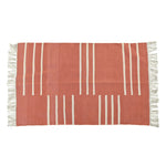 Handwoven Orange and White Minimalistic Cotton Rug with Fringes