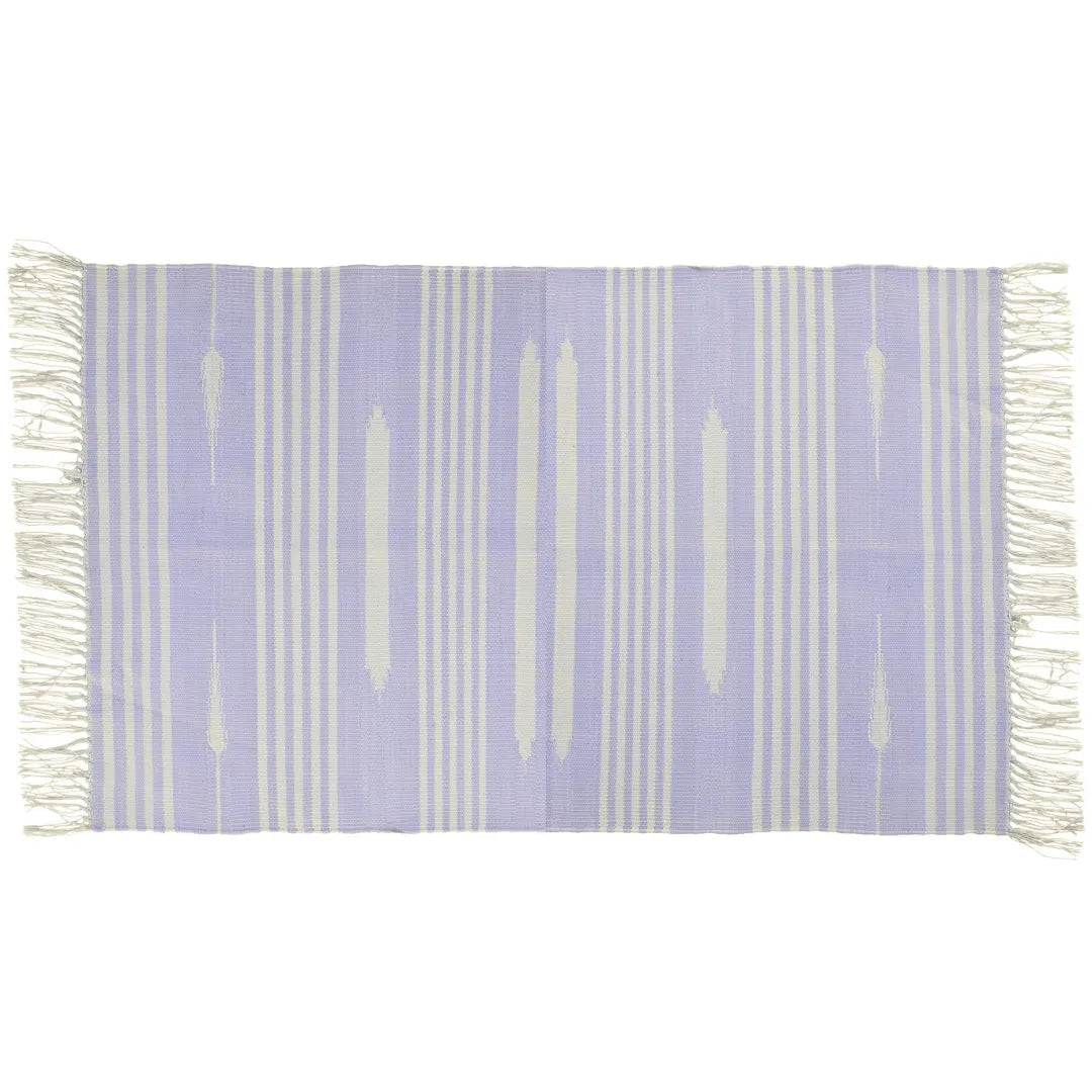 Handwoven Lilac and White Mini Stripe Cotton Rug with Fringes