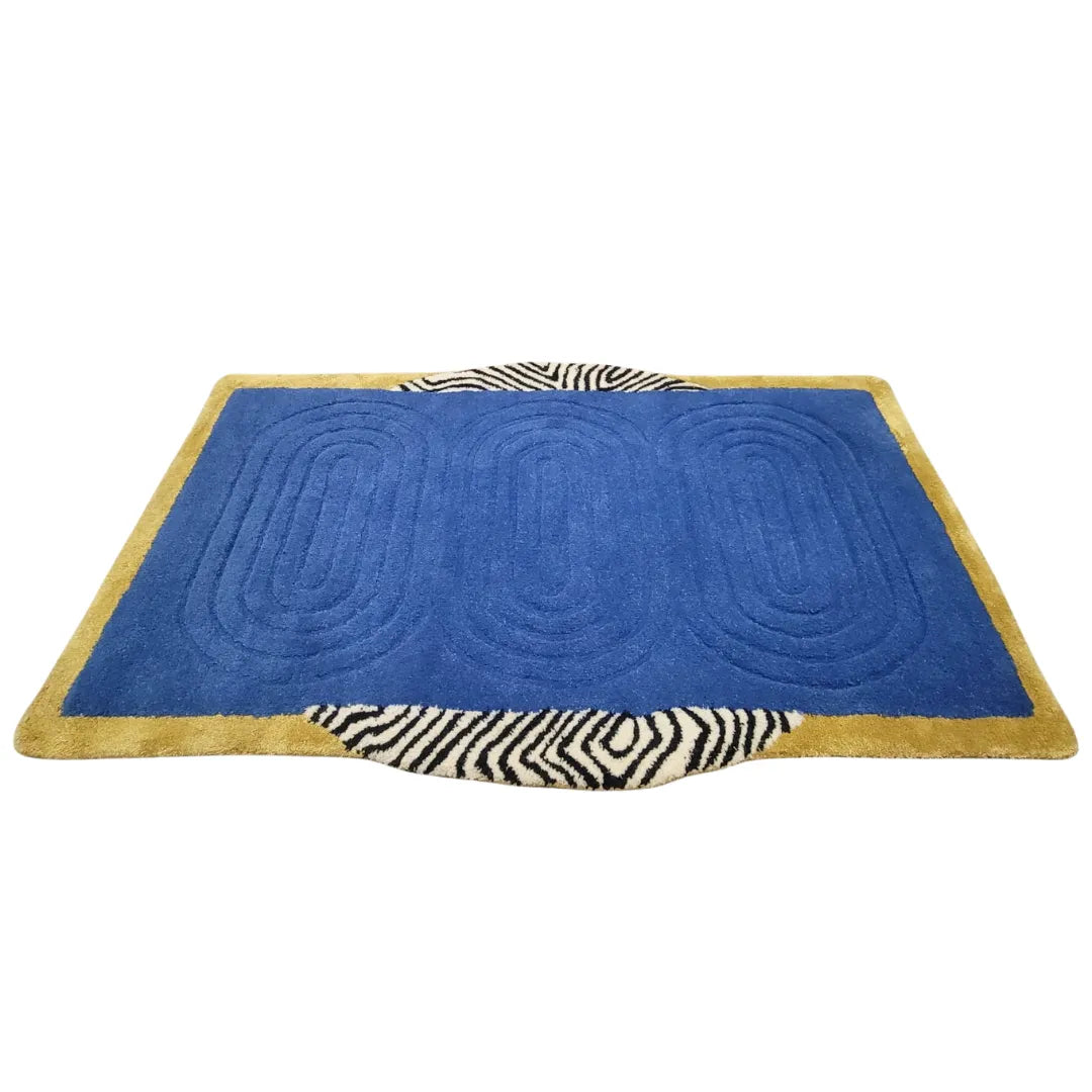 Water Earth and Sun Hand Tufted Wool Rug - Dark Blue