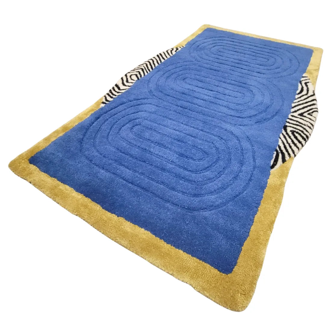 Water Earth and Sun Hand Tufted Wool Rug - Dark Blue