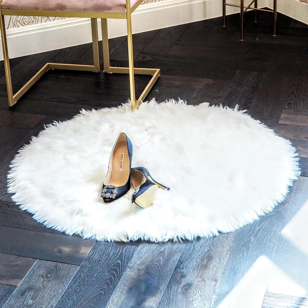 3' Artificial Wool Faux Fur Rug 3' Round White