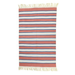 Handwoven Peach and White Stripe Cotton Rug with Fringes