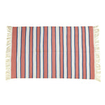 Handwoven Peach and White Stripe Cotton Rug with Fringes