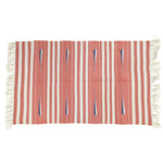 Handwoven Peach and White Tear Drop Cotton Rug with Fringes