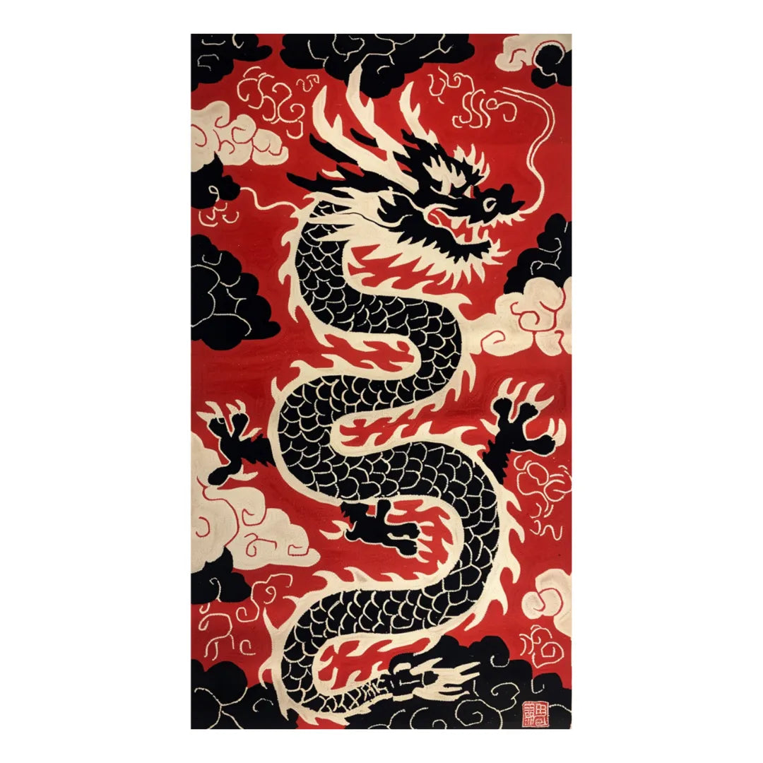 Scarlet Shadow Dragon Hand Tufted Rug