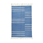 Handwoven Blue and White Miniamlistic Cotton Rug with Fringes