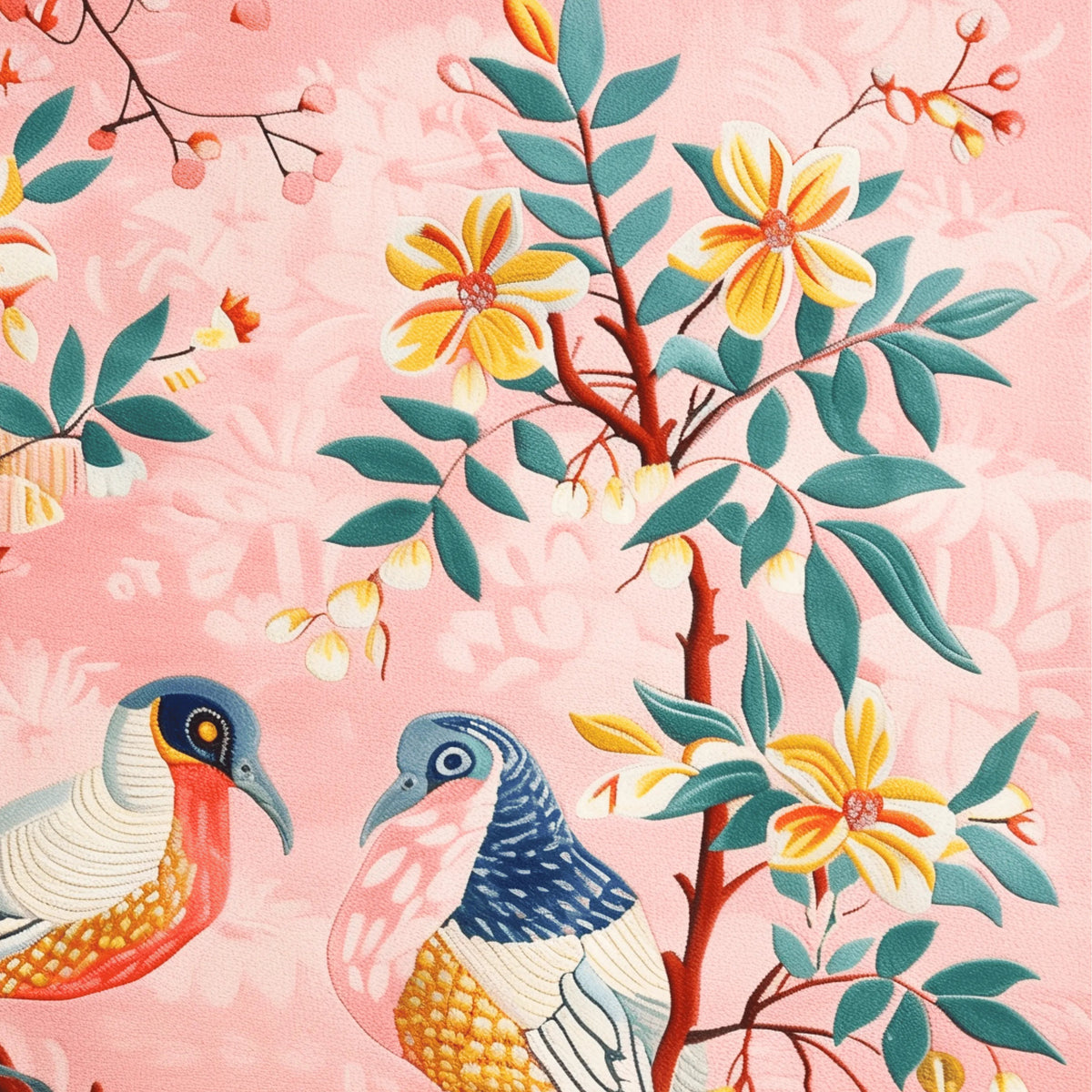 Blushing Birds Garden Hand Tufted Rug