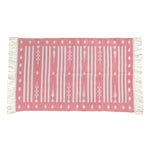 Handwoven Pink and White Traditional Cotton Rug with Fringes