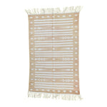 Handwoven Light Taupe and White Traditional Cotton Rug with Fringes