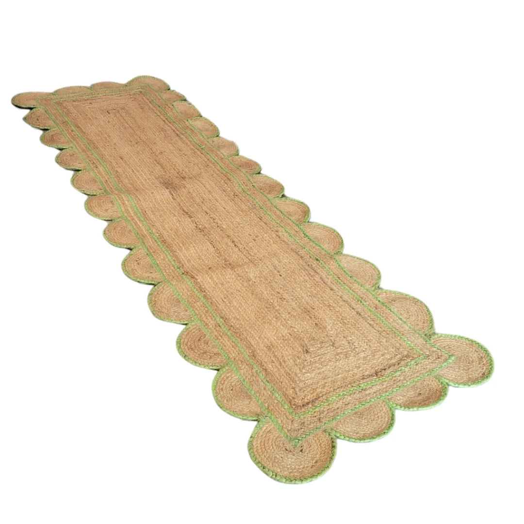 Handmade Scalloped Border Jute Rug - Light Green