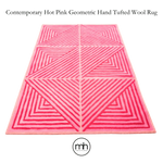 Contemporary Hot Pink Geometric Hand Tufted Wool Rug