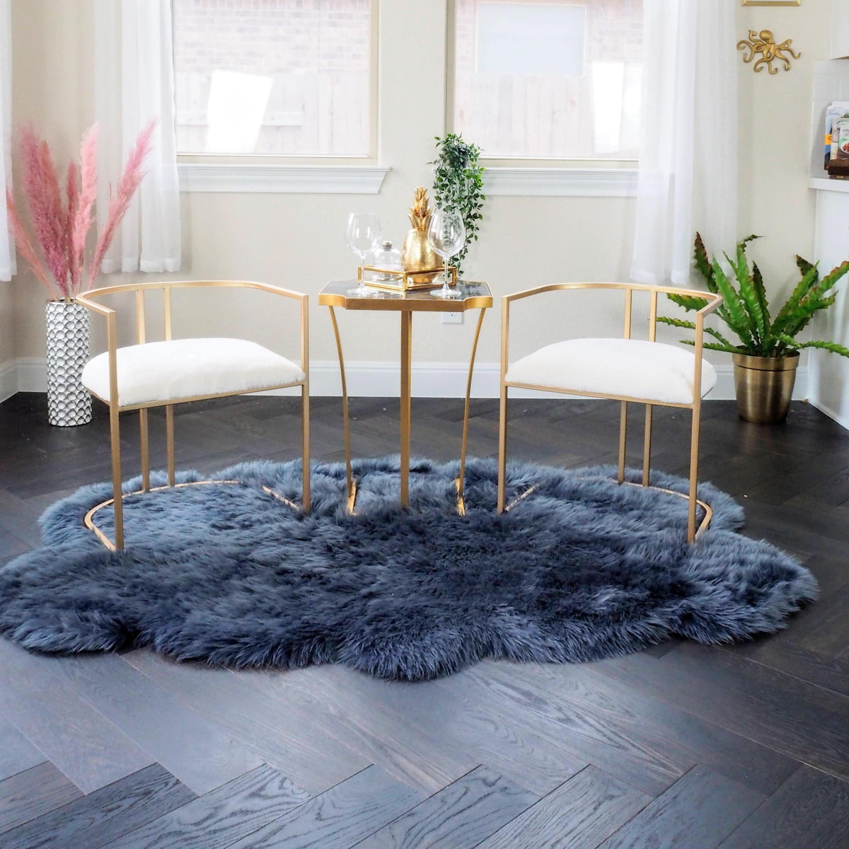 4' x 6' Animal Shape Artificial Wool Faux Fur Accent Area Rug - Brown Tipped White Charcoal 4' x 6'