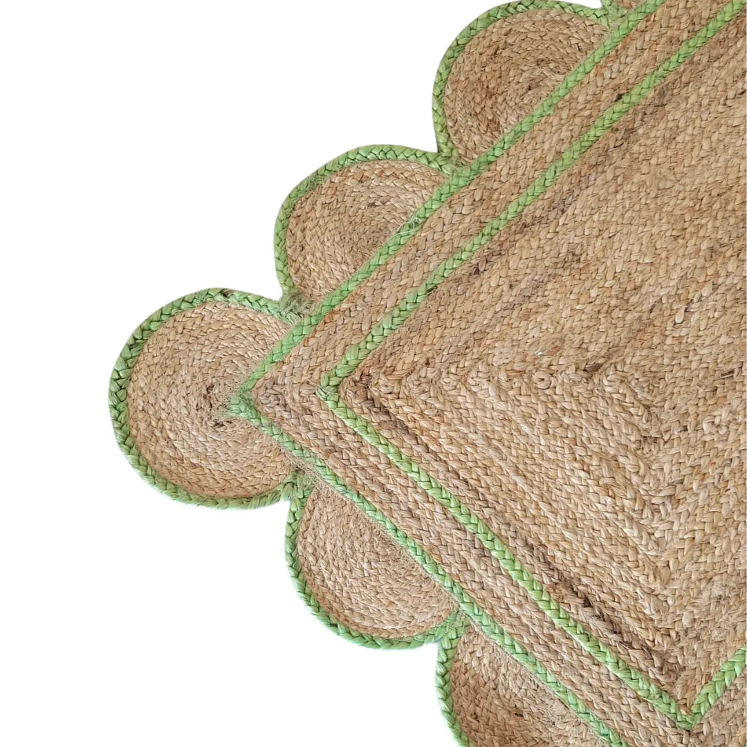 Handmade Scalloped Border Jute Rug - Light Green