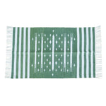 Handwoven Green and White Stripe Traditional Cotton Rug with Fringes