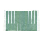 Handwoven Green and White Minimalistic Cotton Rug with Fringes