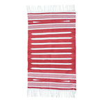 Handwoven Red and White Stripe Minimalistic Cotton Rug with Fringes