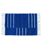 Handwoven Royal Blue and White Minimalistic Cotton Rug with Fringes