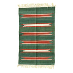 Handwoven Green and Red Stripe Cotton Rug with Fringes