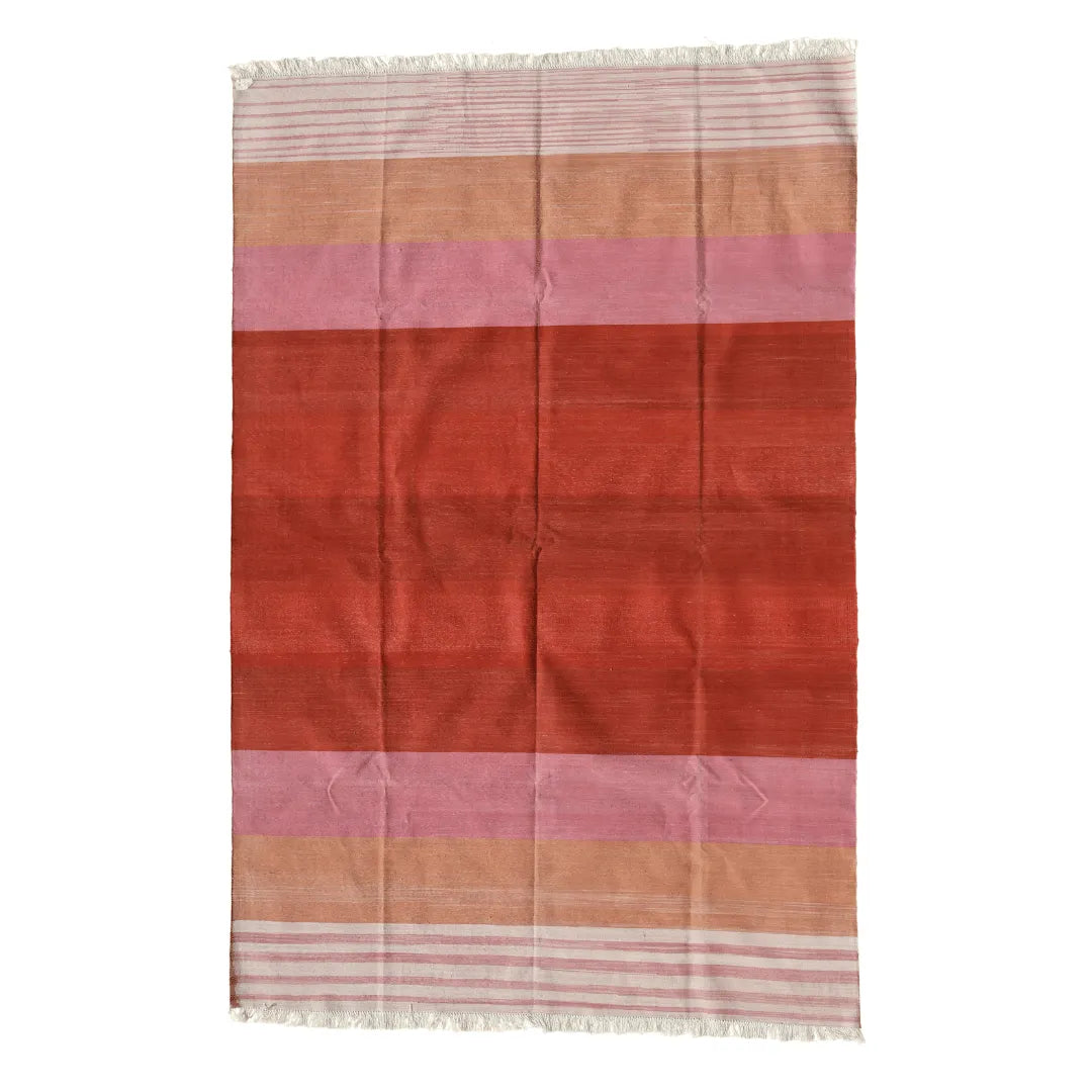 Handwoven Red Ombre Cotton Rug with Fringes