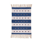 Handwoven Blue and White Stripe Accent Cotton Rug with Fringes