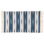 Handwoven Blue and White Stripe Ikat Cotton Rug with Fringes