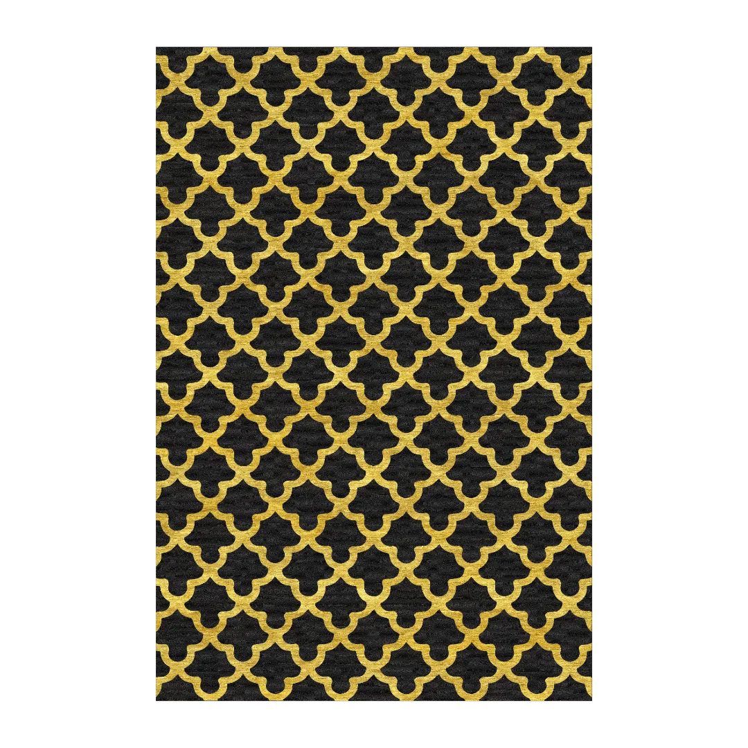 Golden Art Deco Scale Black Tufted Rug