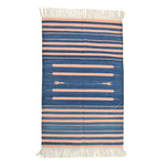 Handwoven Peachy Azure Serenity Fringe Haven Cotton Rug